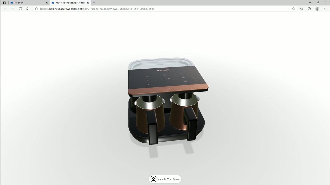Masaüstü tarayıcıda 3D olarak görüntülenen bir kahve makinesi