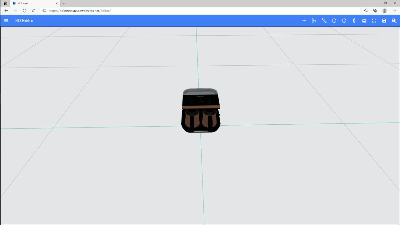 Tarayıcıda açık HoloNext 3D editöründe bir ürün modeli